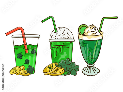 St. Patrick's Day coffee, latte, hot drinks collection cliparts