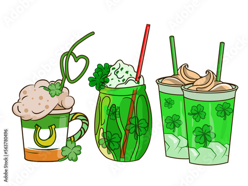 St. Patrick's Day coffee, latte, hot drinks collection cliparts