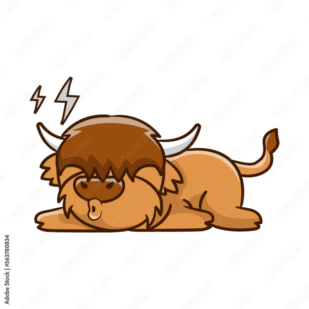 Cute Highland cow cartoon clipart with funny pose vector illustration Cute Highland cow cartoon clipart with funny pose vector illustration