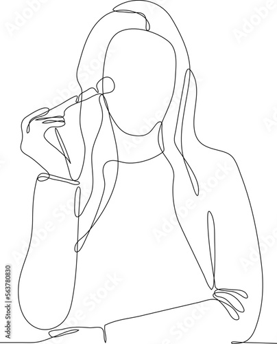Single one line drawing beautiful young girl apply blush with cosmetic brush in her face. Cosmetology activity concept. Continuous line draw design graphic vector illustration.