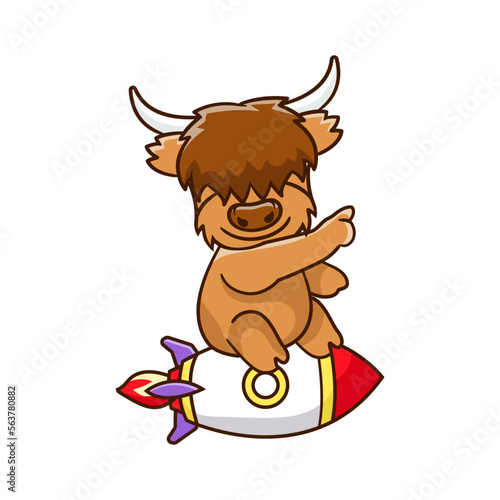 Cute Highland cow cartoon clipart with funny pose vector illustration
