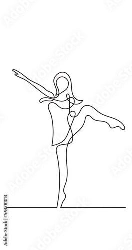 continuous line drawing vector illustration with FULLY EDITABLE STROKE of dancing beautiful woman dancer