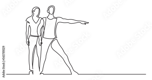 continuous line drawing vector illustration with FULLY EDITABLE STROKE of dancing man and woman couple modern dance
