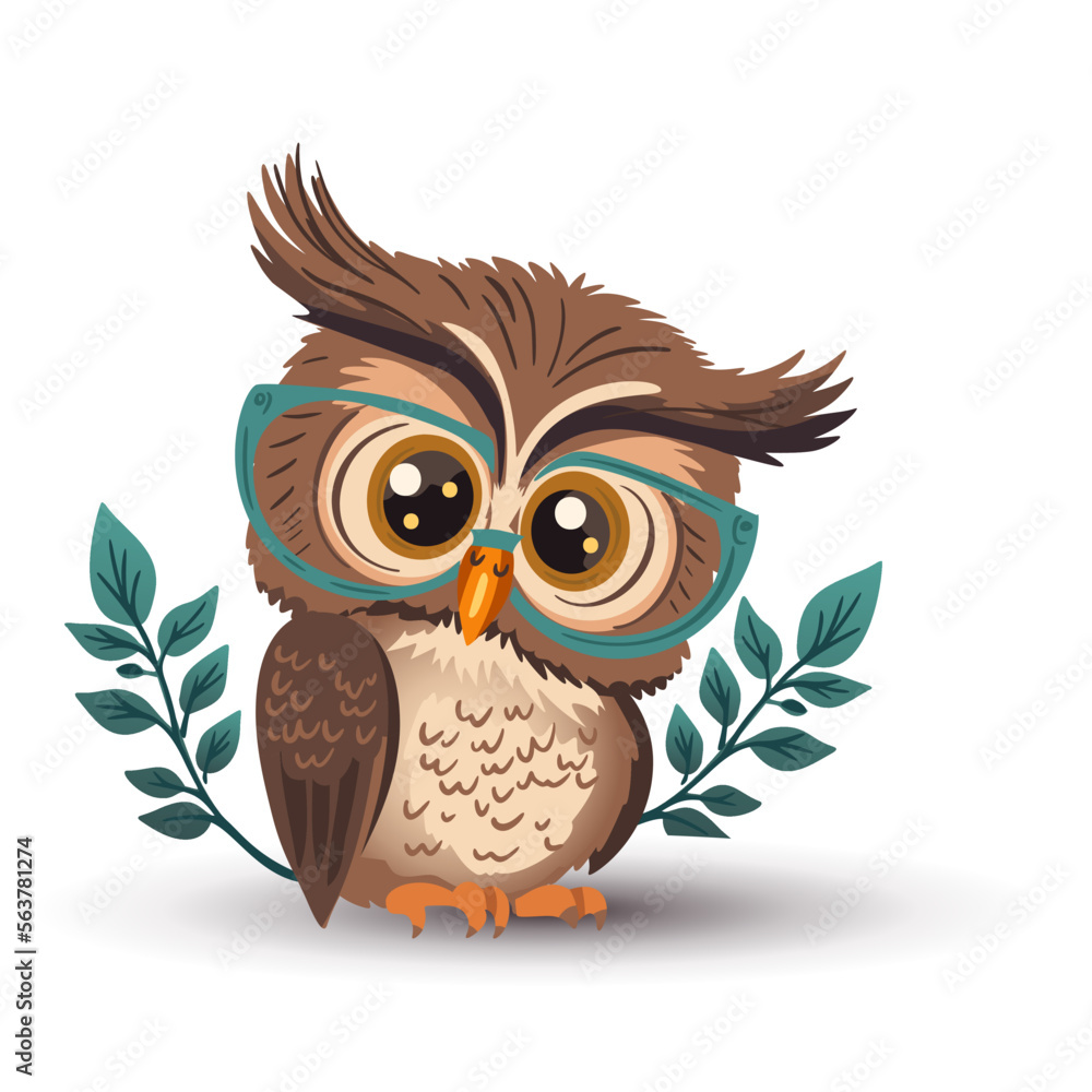 Vetor de Cute cartoon owl vector funny animal. Vector illustration ...