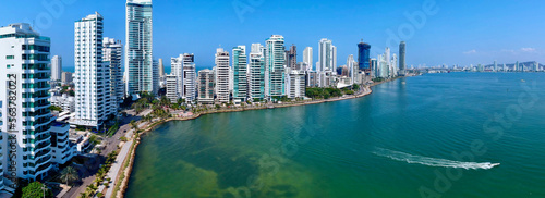 Panoramic aerial view of Cartagena bay