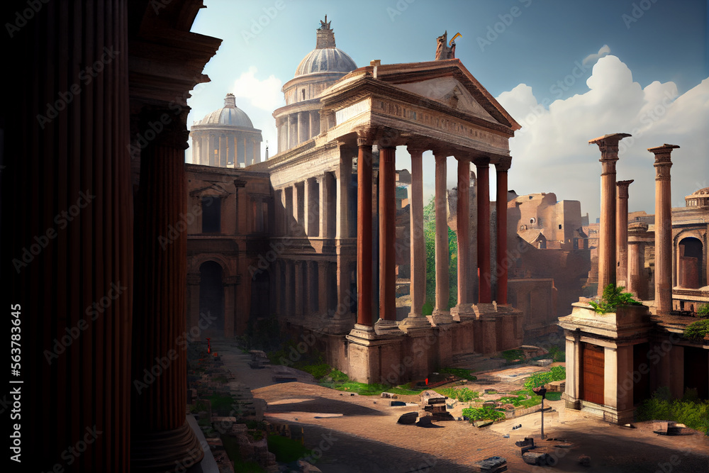 Obraz premium Ruins of ancient Rome; generative AI. 