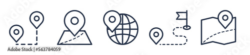 Location pin map line icon set. Compass, map, distance, direction minimal vector illustration.