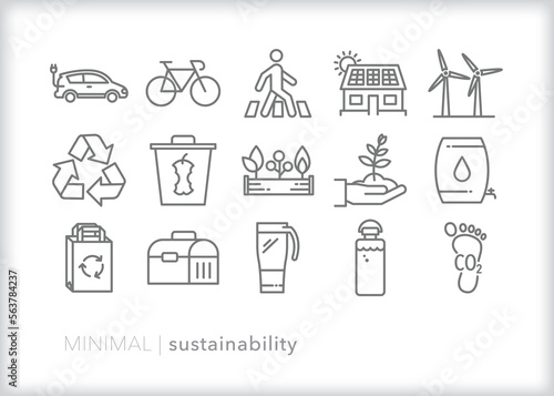 Set of sustainability line icons of themes of combating climate change and treating the environment with respect