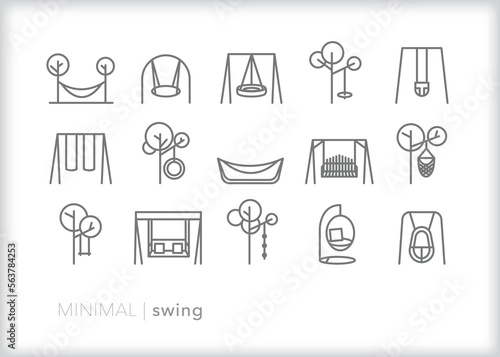 Set of swing line icons for relaxing at home, in a park, in the yard or on the porch