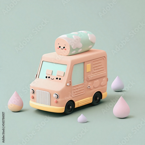 Cute & whimsical 3D delivery car icon character perfect for logistics, transportation projects, website AI Generative, marketing materials. Adorable cartoon design, cheerful colors, friendly photo