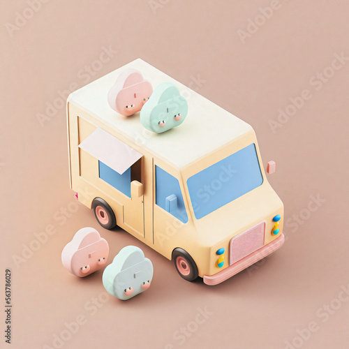 Cute & whimsical 3D delivery car icon character perfect for logistics, transportation projects, website AI Generative, marketing materials. Adorable cartoon design, cheerful colors, friendly photo