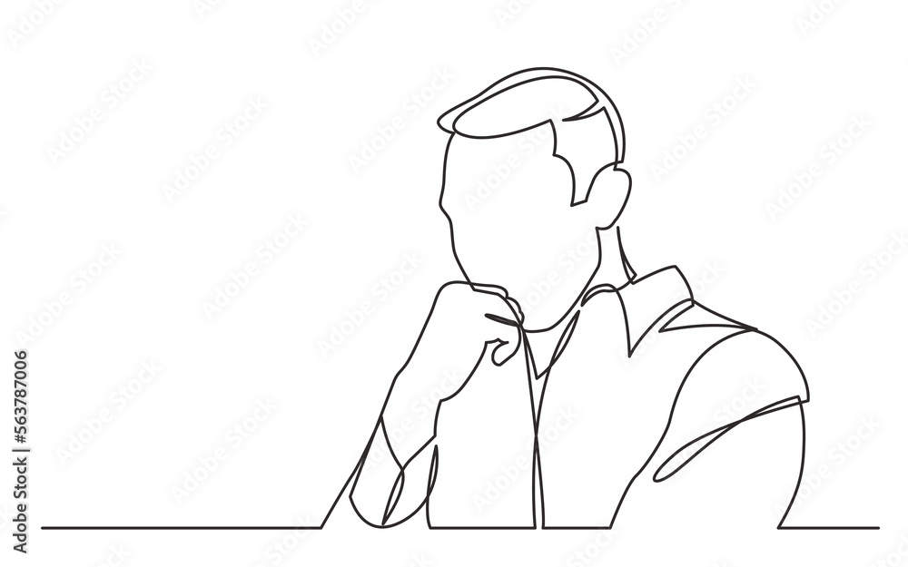 continuous line drawing vector illustration with FULLY EDITABLE STROKE of worried man