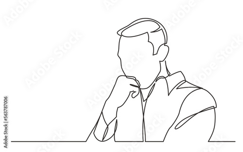 continuous line drawing vector illustration with FULLY EDITABLE STROKE of worried man