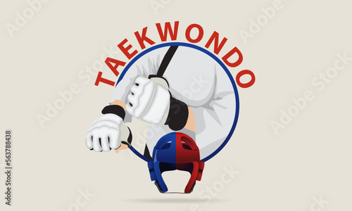 The taekwondo emblem. Logo. Red, blue abstract taekwondo helmet.