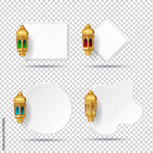 Realistic 3d Islamic celebration with islamic ornament and product podium. Vector 3D Illustration