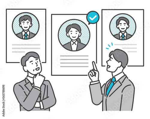 新入社員を採用するビジネスパーソンのベクターイラスト素材／就職活動／リクルート／ビジネスパーソン
