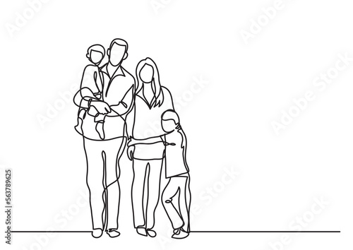 continuous line drawing vector illustration with FULLY EDITABLE STROKE - family standing together