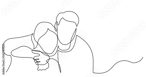 continuous line drawing vector illustration with FULLY EDITABLE STROKE - of man and woman hugging each other