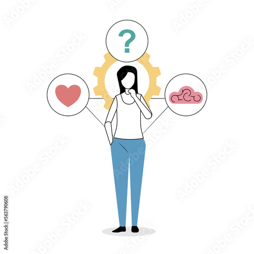 Critical thinking makes decisions with reason or emotion,analyzing information make better judgements,involves using logic and creativity,Vector illustration.