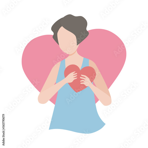 Forgive Yourself and,Self care compassion,young woman holds her heart in her chest and encourages herself when feeling discouraged and disappointed,Vector illustration.