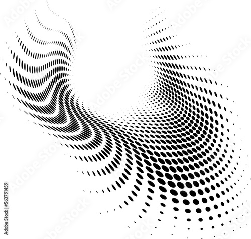Funnel halftone dotted, polka dot border with curved radial beams. For logos, postcards, banners.  Vector.