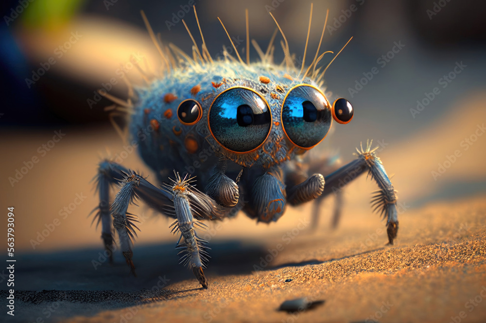 Fototapeta premium Ai Graphics Generated from a Photograph of jumping spiders. Generative Ai
