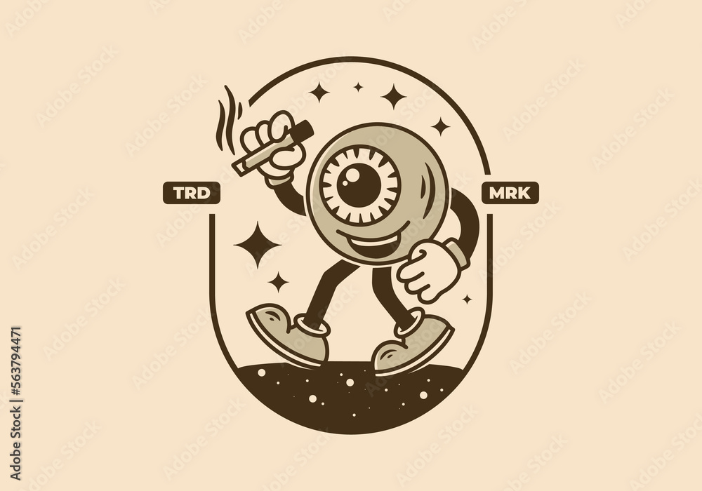 Obraz premium Character mascot illustration badge of eyeball holding a cigarette
