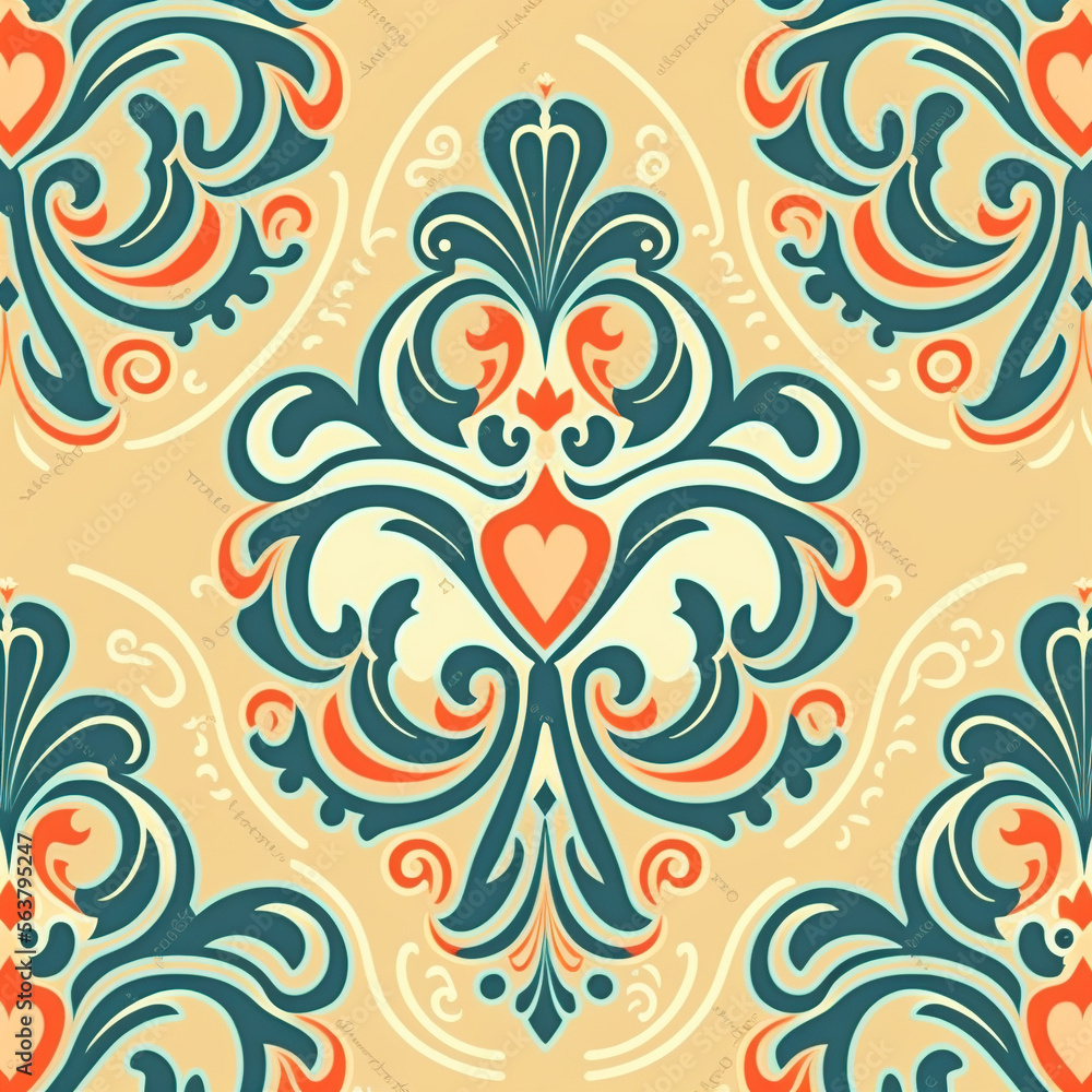 Modern pattern with French folk ornament - generated by Generative AI Modern pattern with French folk ornament - generated by Generative AI