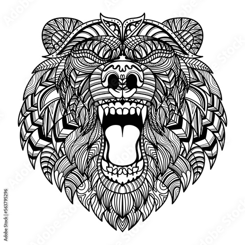 Bear head angry mandala zentangle coloring page illustration