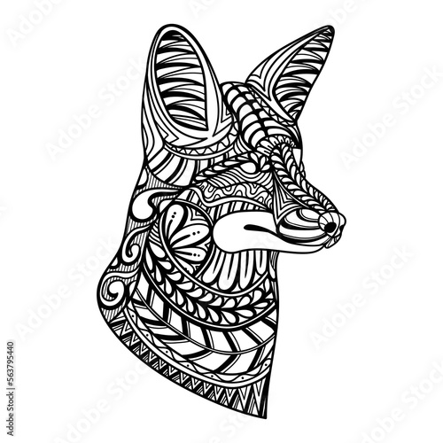 Fox head side position mandala zentangle coloring page illustration