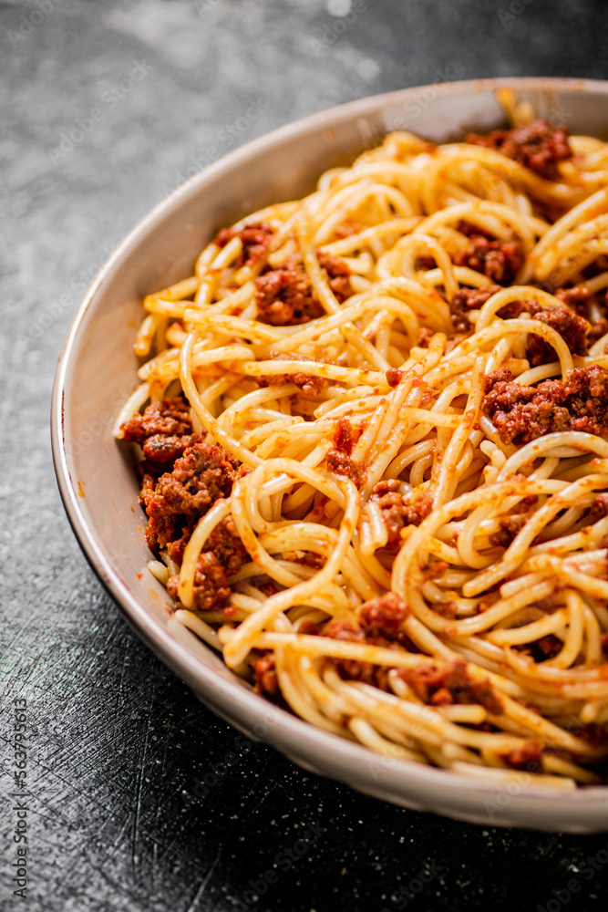 Ready made spaghetti bolognese on the table. Ready made spaghetti bolognese on the table.