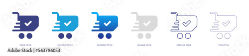 Cart icon set full style. Solid, disable, gradient, duotone, regular, thin. Vector illustration and transparent icon.