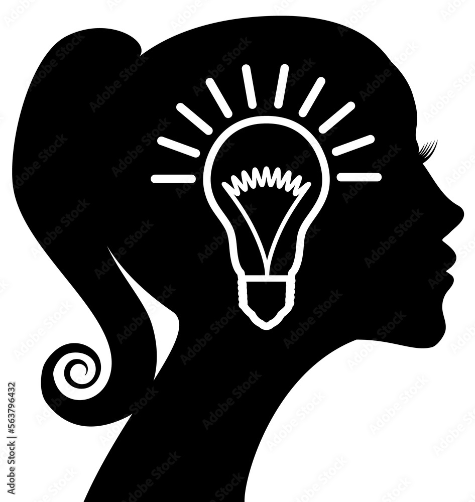 Light bulb in the profile of the head of a beautiful girl. Concept for brainstorming, ideas, eureka. Light bulb in the profile of the head of a beautiful girl. Concept for brainstorming, ideas, eureka.