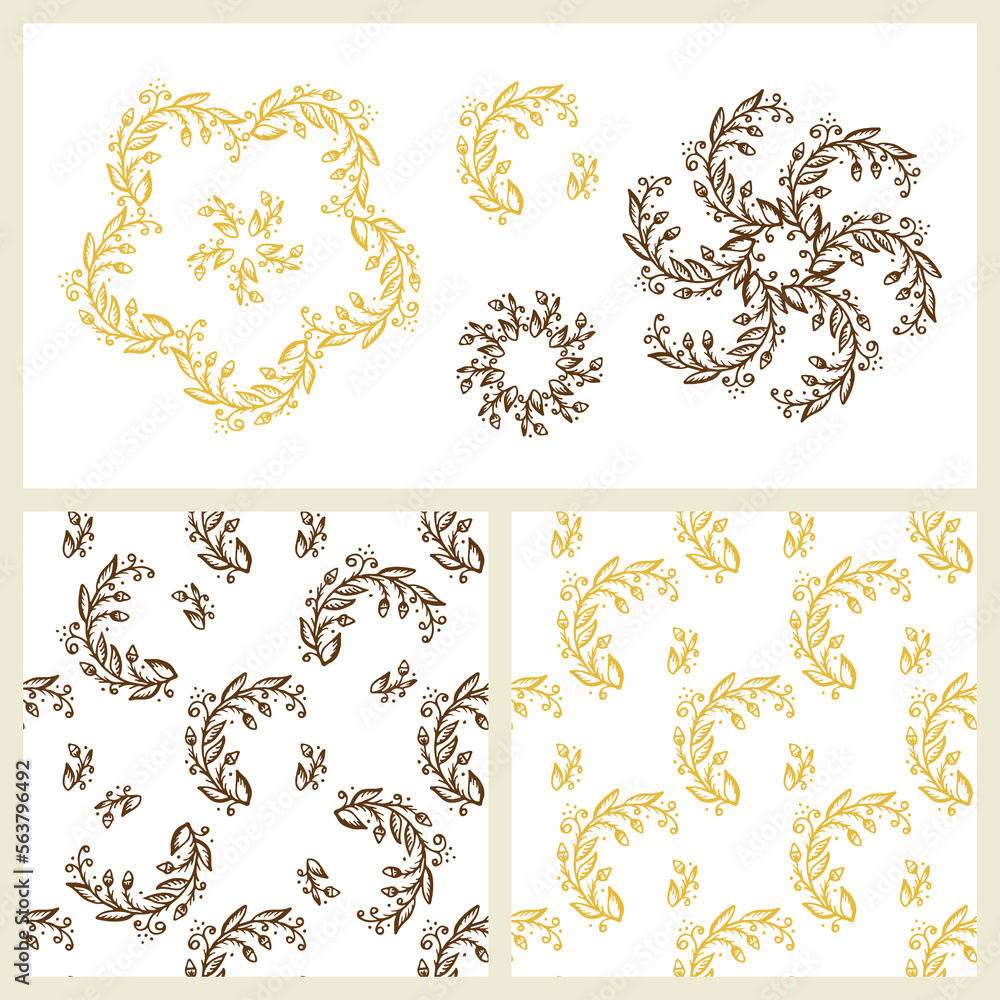 Flowers. Berry sprigs. Hand Drawn doodle floral design elements. Vintage Floral Seamless patterns - Vector Set Flowers. Berry sprigs. Hand Drawn doodle floral design elements. Vintage Floral Seamless patterns - Vector Set