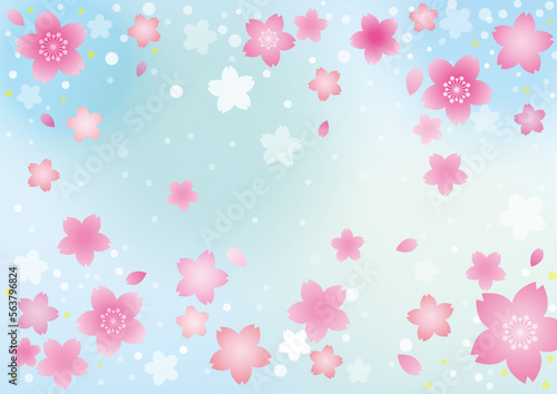 満開の桜吹雪　ブルー