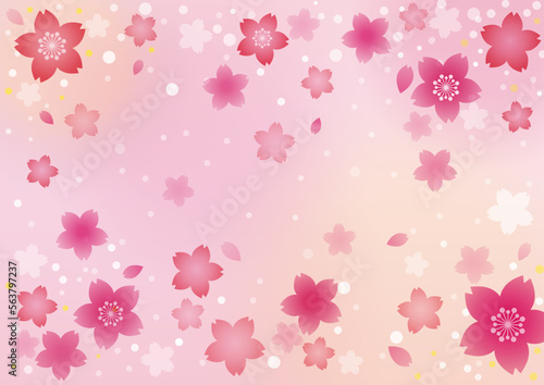 満開の桜吹雪　ピンク