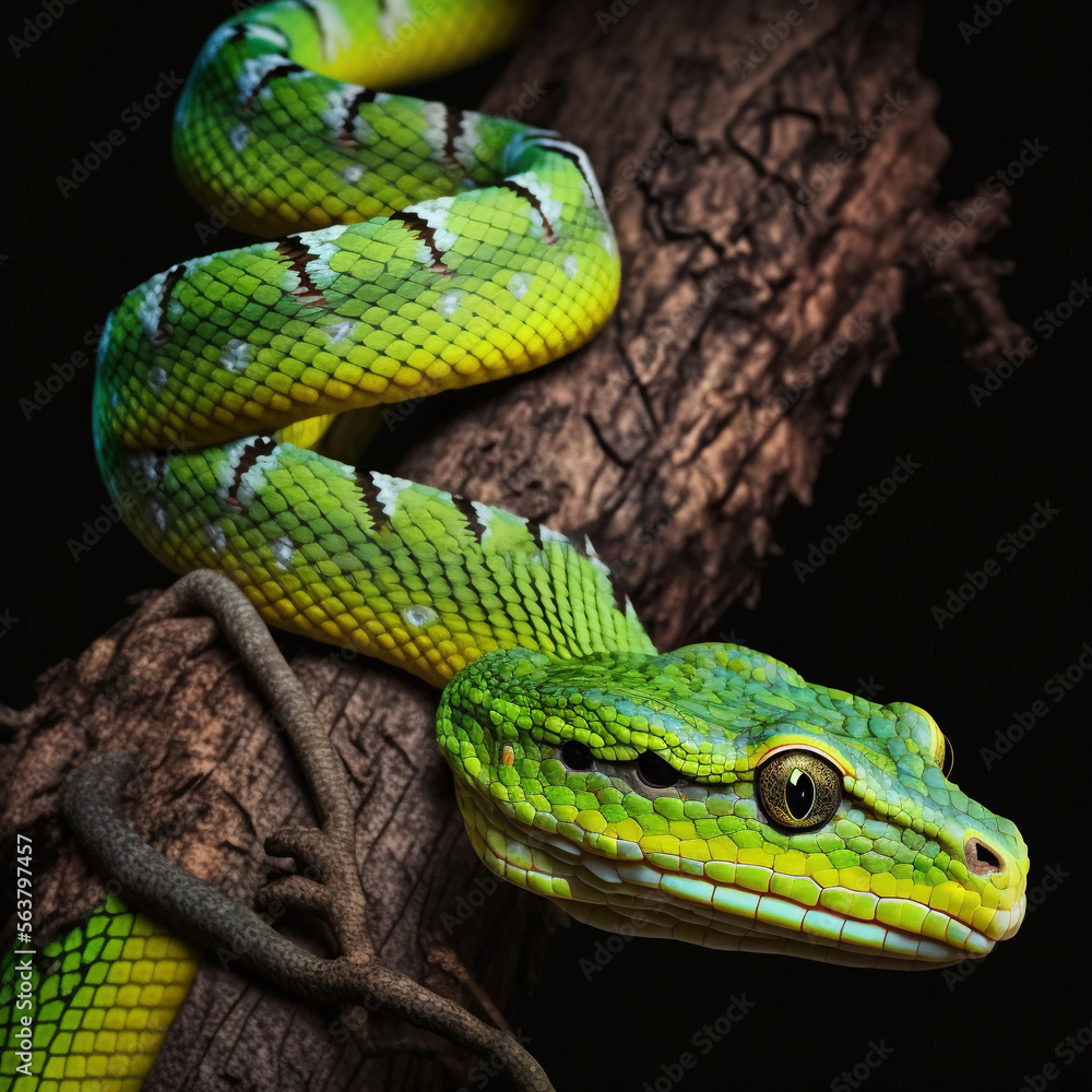 Fototapeta premium Yellow Viper Snake. Generative AI