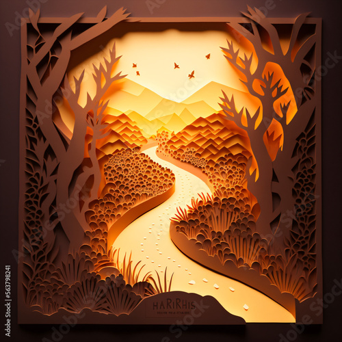 illustration of path to success kirigami theme created with generative AI © thatchawong