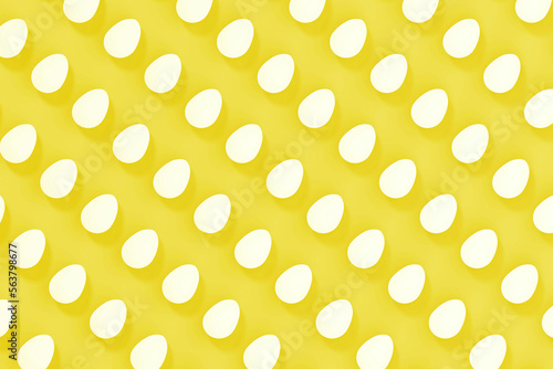 White easter eggs on yellow background, eggs pattern
