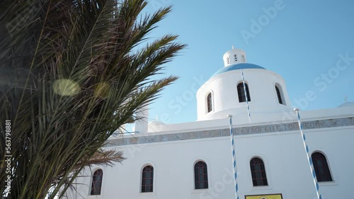 Close up of beautiful Ekklisia Panagia Platsani on Santorini, Greece. photo