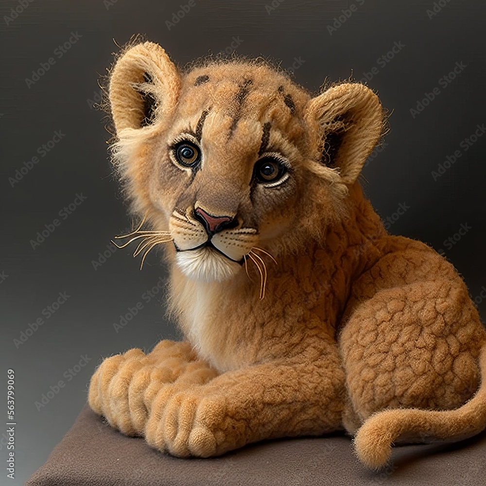 Felted Lion Cub (generative AI)