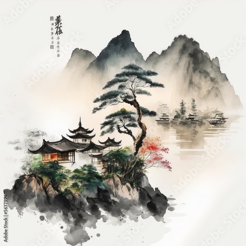 Paradise in Chinese Brush Painting (generative AI)
