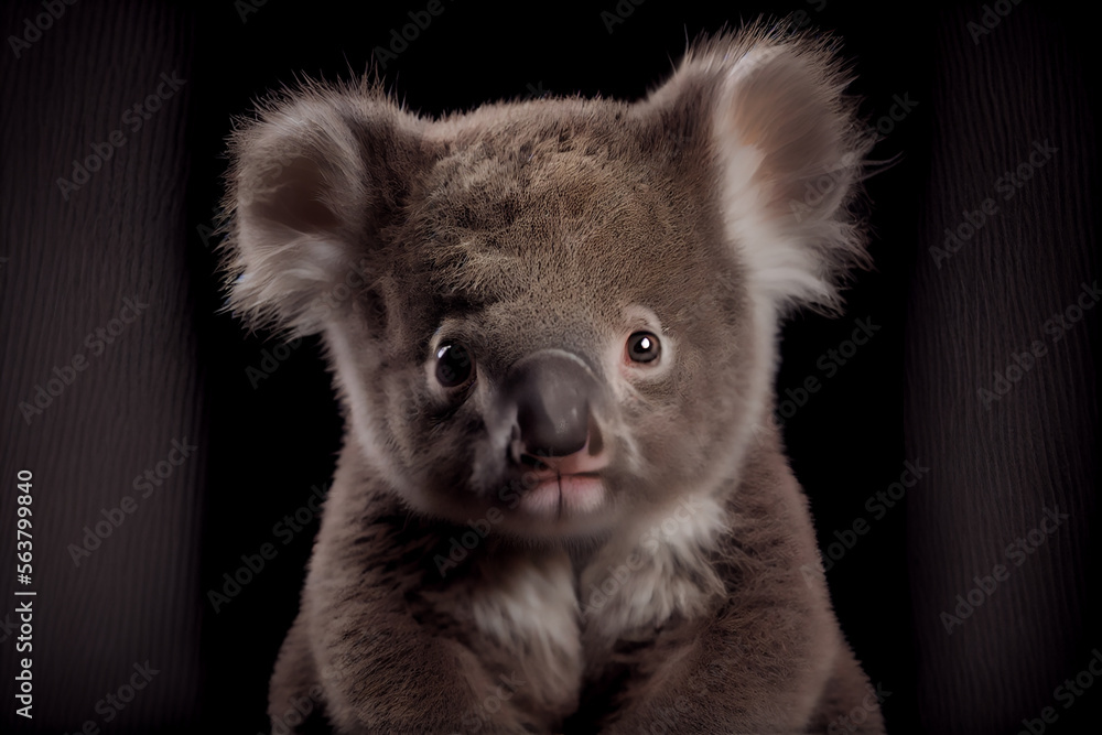 Portrait of a baby koala on a black background. generative ai Portrait of a baby koala on a black background. generative ai
