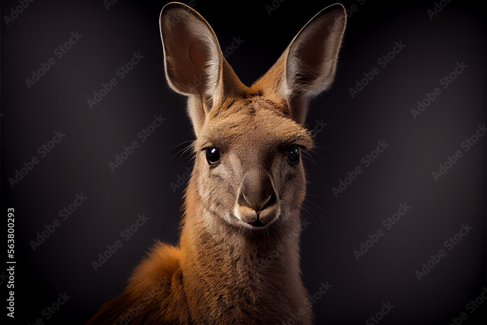 Portrait of a kangaroo on a black background. generative ai Portrait of a kangaroo on a black background. generative ai