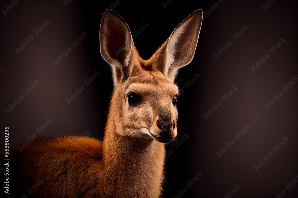 Portrait of a kangaroo on a black background. generative ai Portrait of a kangaroo on a black background. generative ai