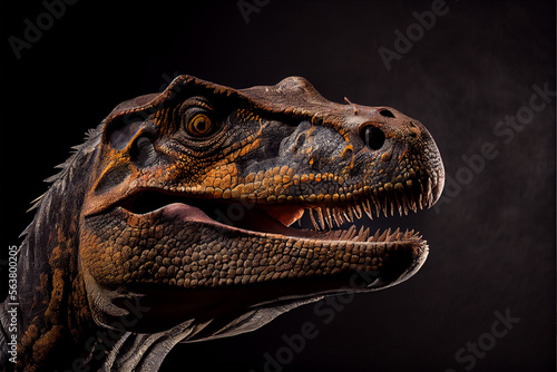 Portrait of a dinosaur on a black background. generative ai