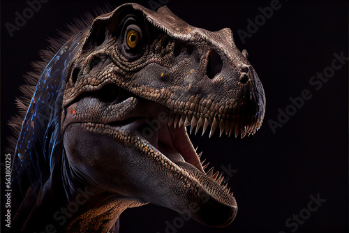 Portrait of a dinosaur on a black background. generative ai