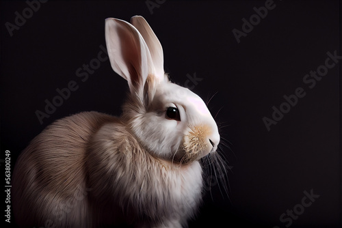 Portrait of a easter bunny on a black background. generative ai © Julian