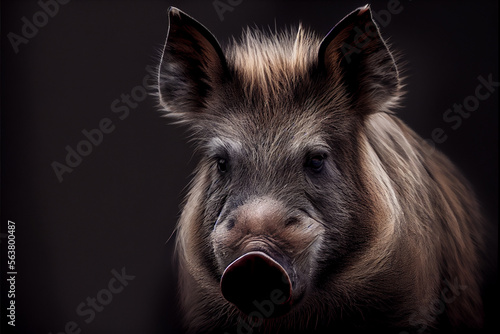 Portrait of a wild hog on a black background. generative ai © Julian