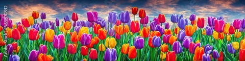 Gorgeous flowers - panoramic illustration of colorful flowers. Showing pretty petals  these fragile plants are eye-appealing and in spring pastels. Made by generative AI
